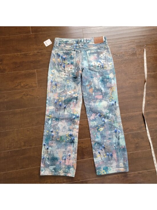 Free People Tennessee Low Rise Illusion Jeans Womens 26 Hand Painted 90s Retro - Picture 3 of 8